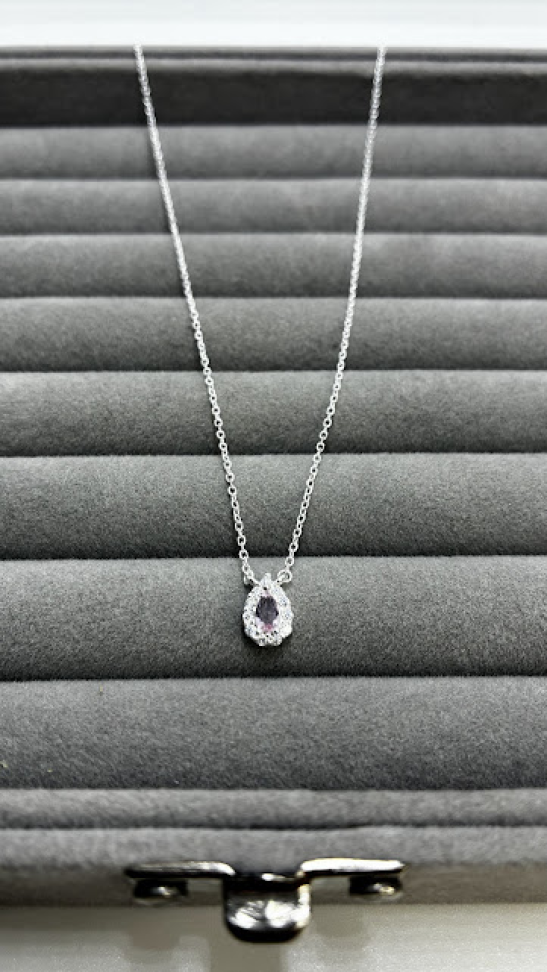 Colar Gota Cravejada Zirconia Rosa Bebe