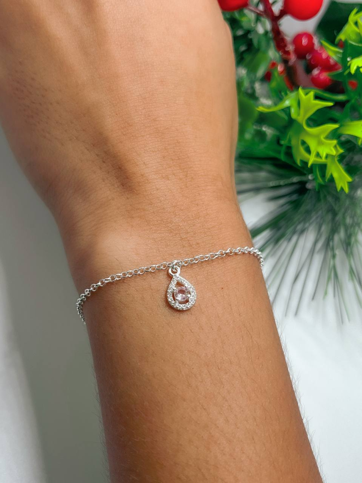 Pulseira Gota Cravejada Rosa