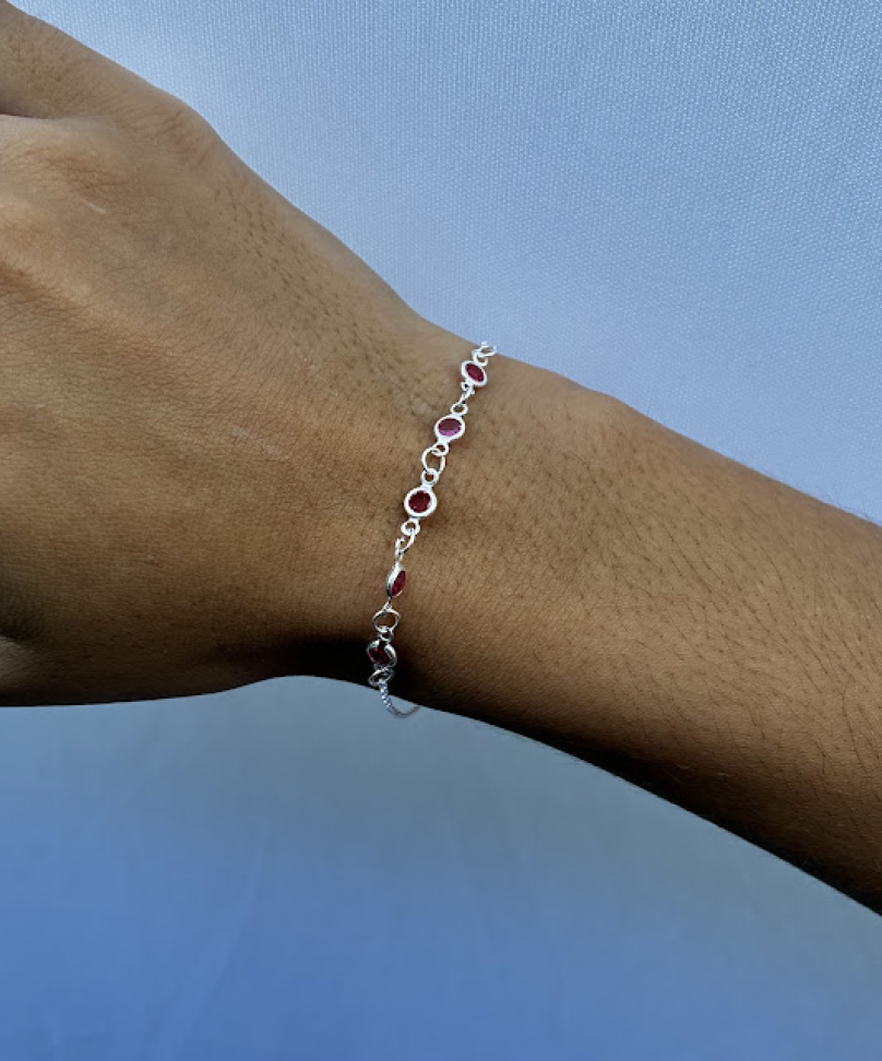 Pulseira 5 Pedras Vermelha Zirconia