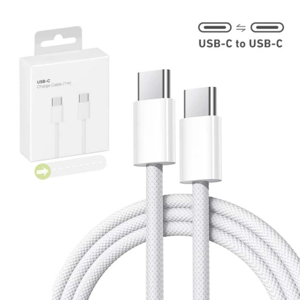Cabo USB-C para USB-C 1M Turbo Fast PD – Reforçado em Nylon Ultra Resistente Branco Premium