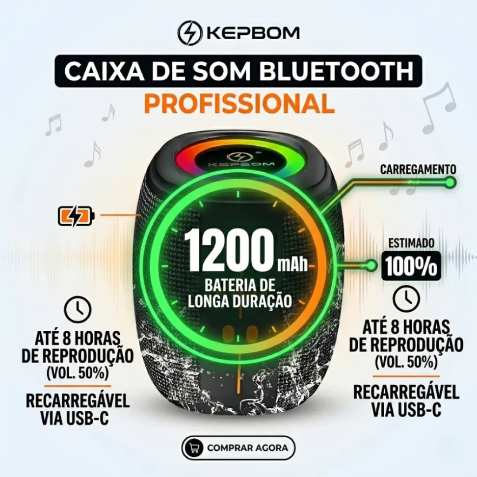 Caixa de som portátil Bluetooth Kapbom KA-8596 50W TWS LED/USB/SD/FM com graves potentes - #4