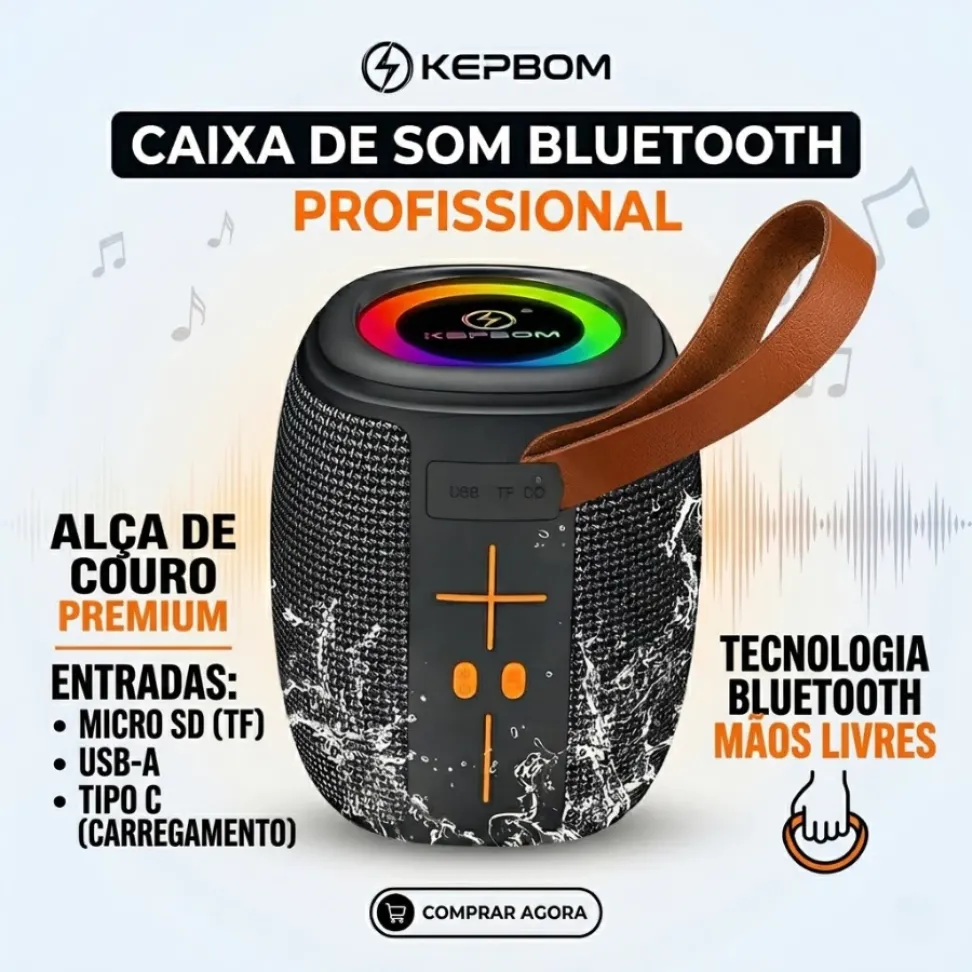 Caixa de som portátil Bluetooth Kapbom KA-8596 50W TWS LED/USB/SD/FM com graves potentes