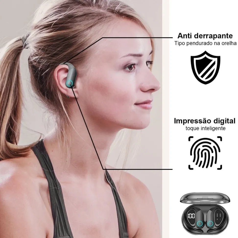 Fone Bluetooth Esportivo com Gancho, Base de Carga LED, Grave Potente e Toque Inteligente. - #8