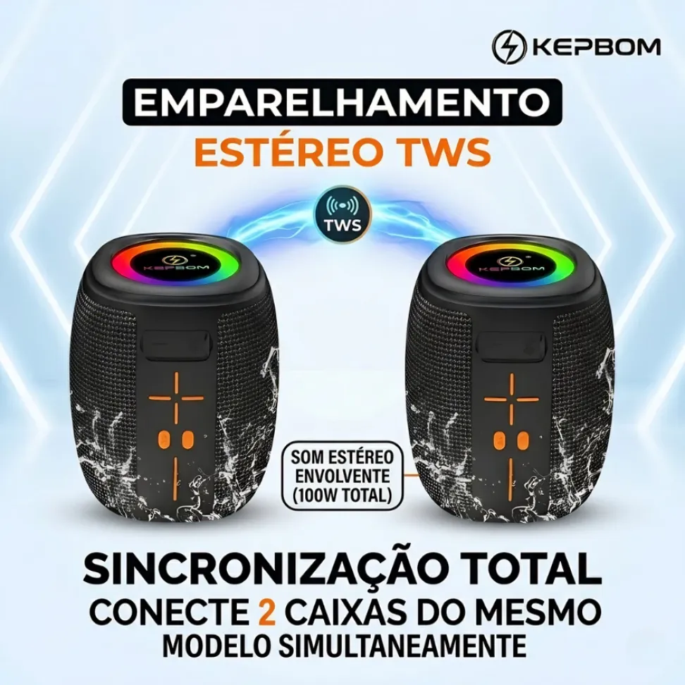 Caixa de som portátil Bluetooth Kapbom KA-8596 50W TWS LED/USB/SD/FM com graves potentes - #3