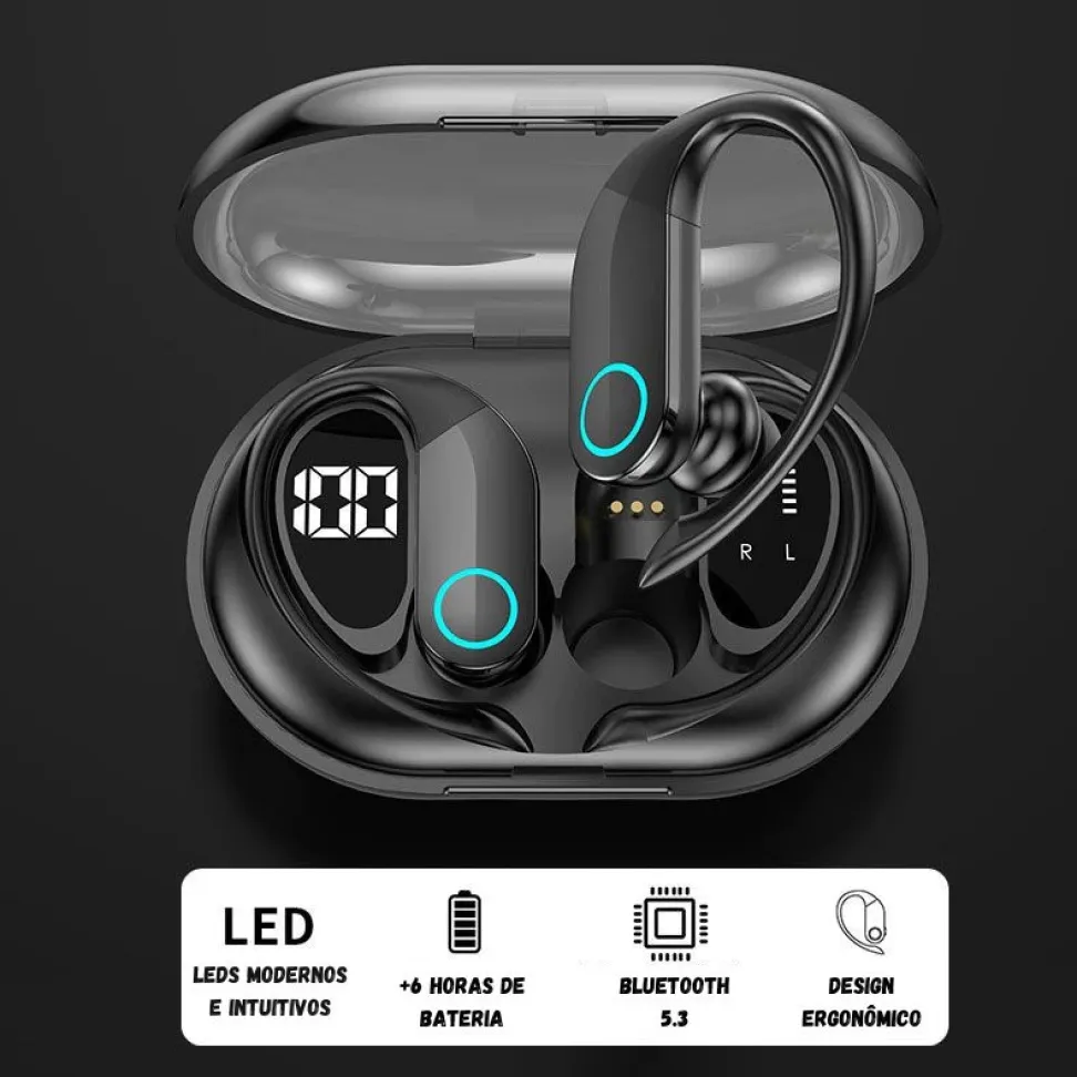 Fone Bluetooth Esportivo com Gancho, Base de Carga LED, Grave Potente e Toque Inteligente. - #6