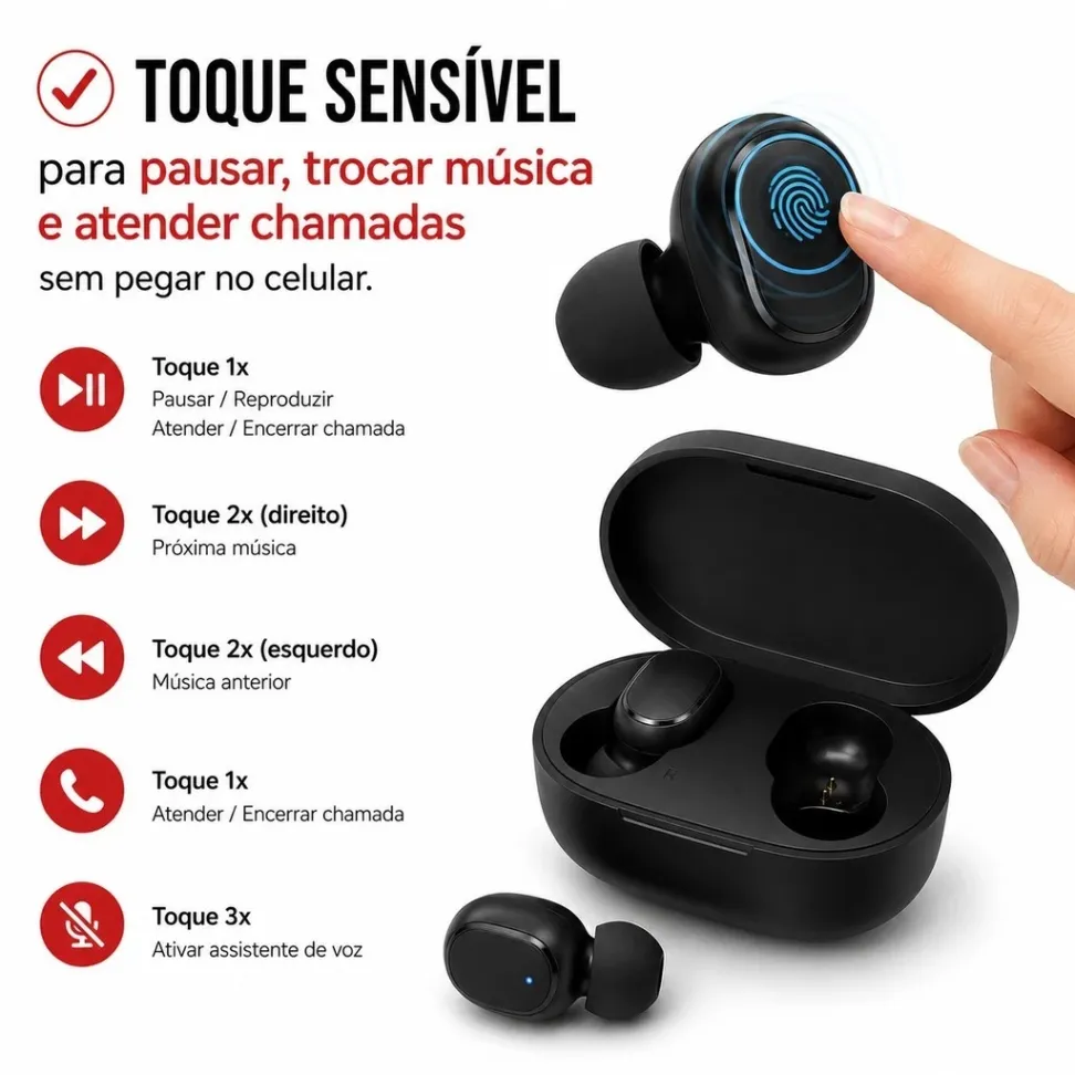 Fone ouvido Airdots 2 /S TWS Preto sem Fio Bluetooth 5.0 - #5