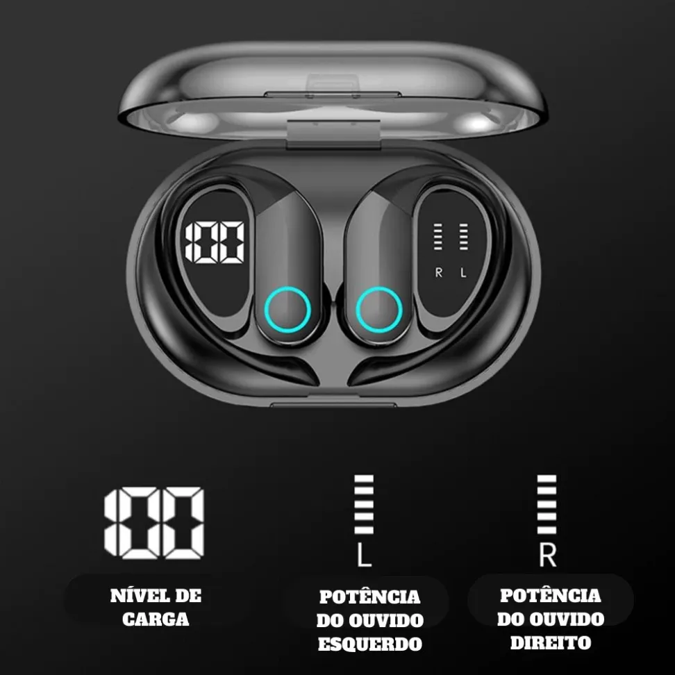 Fone Bluetooth Esportivo com Gancho, Base de Carga LED, Grave Potente e Toque Inteligente. - #3