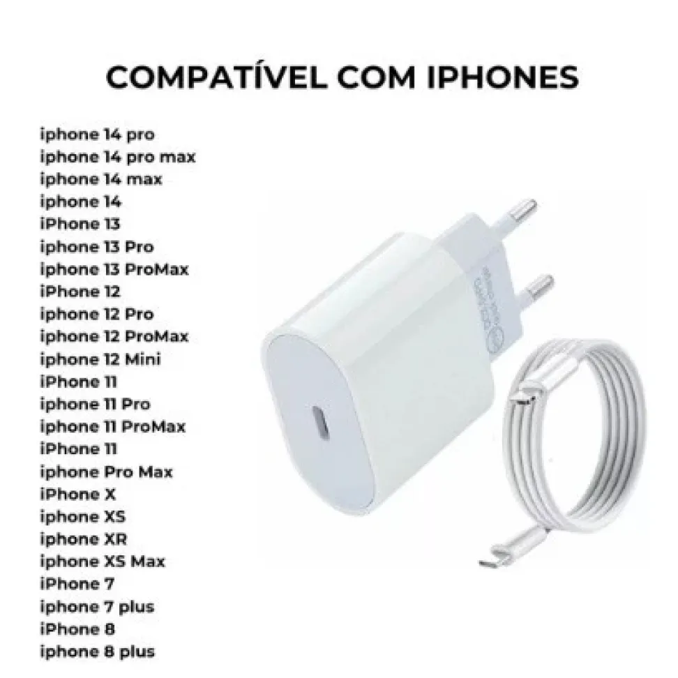 Carregador iPhone Turbo 20W Completo 8 9 11 12 13 14 Pro + Cabo Usb-C lacrado