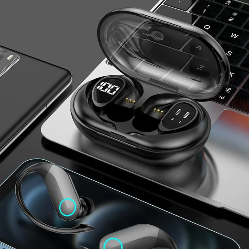 Fone Bluetooth Esportivo com Gancho, Base de Carga LED, Grave Potente e Toque Inteligente. - #7