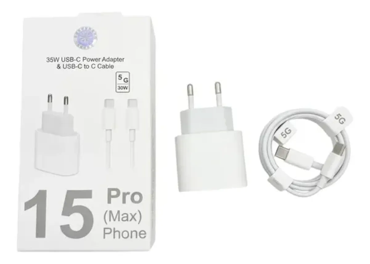 Carregador 35W iPhone 15/16/17 & Android Tipo C Turbo COMPLETO