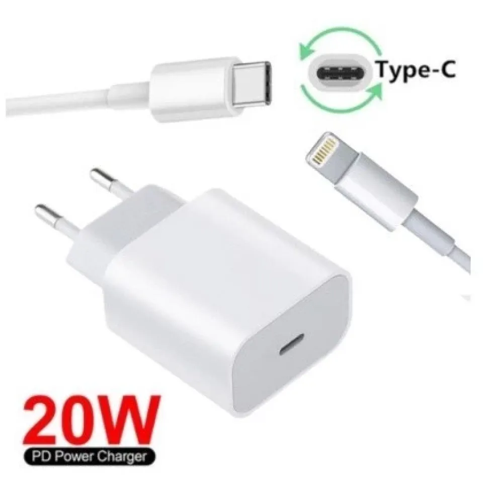 Carregador iPhone Turbo 20W Completo 8 9 11 12 13 14 Pro + Cabo Usb-C lacrado