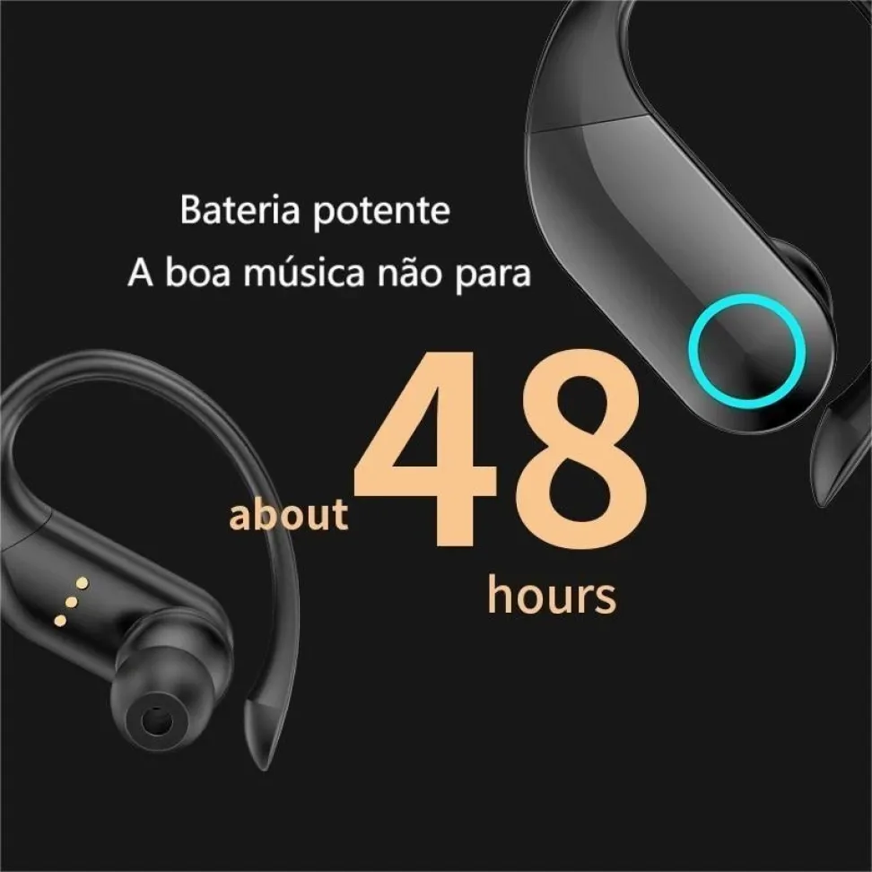 Fone Bluetooth Esportivo com Gancho, Base de Carga LED, Grave Potente e Toque Inteligente. - #4