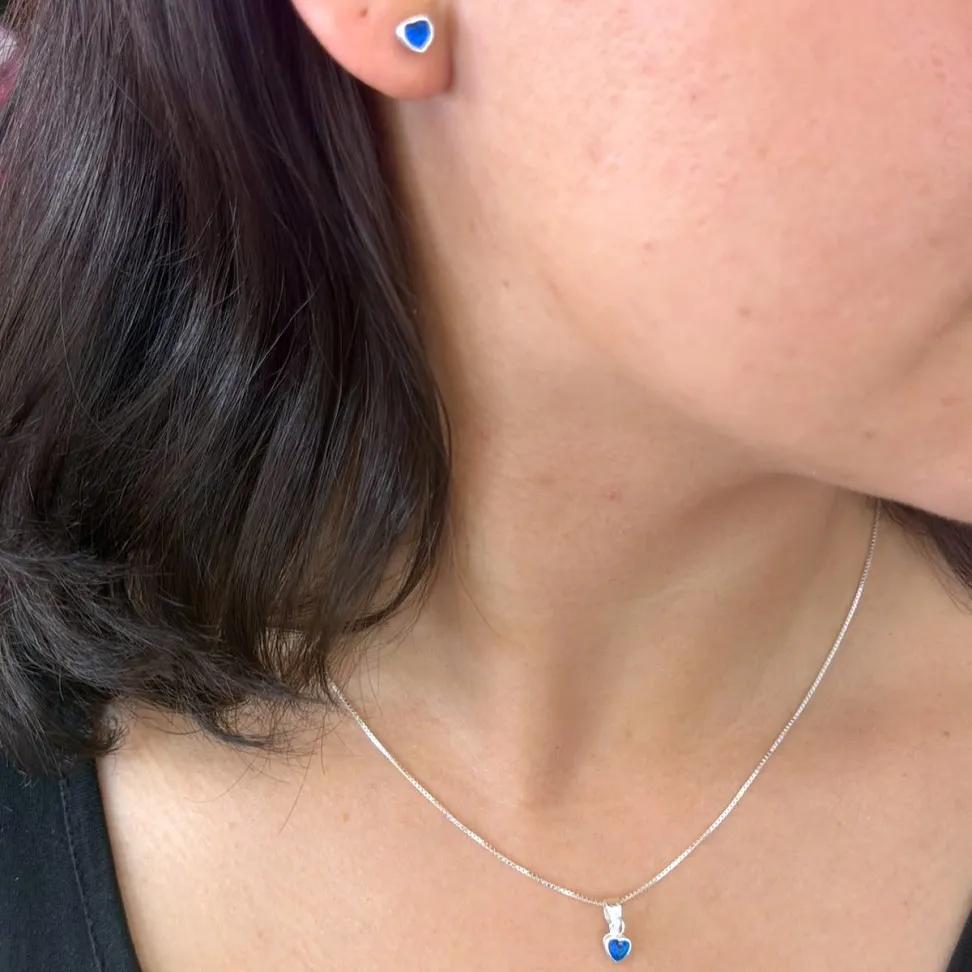 Conjunto Brinco e Pingente Zircônia Coração 5mm - #7