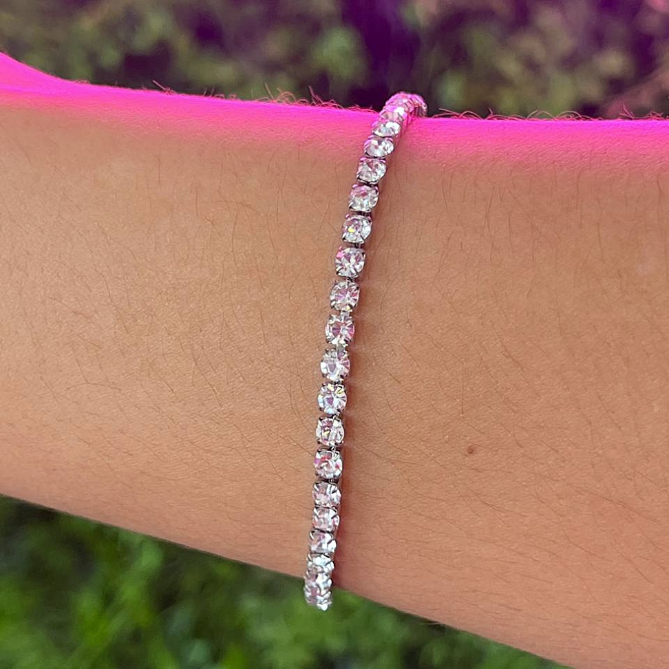Pulseira Riviera Crystal Quadrado 1.5mm em Aço Inox Fecho Gaveta