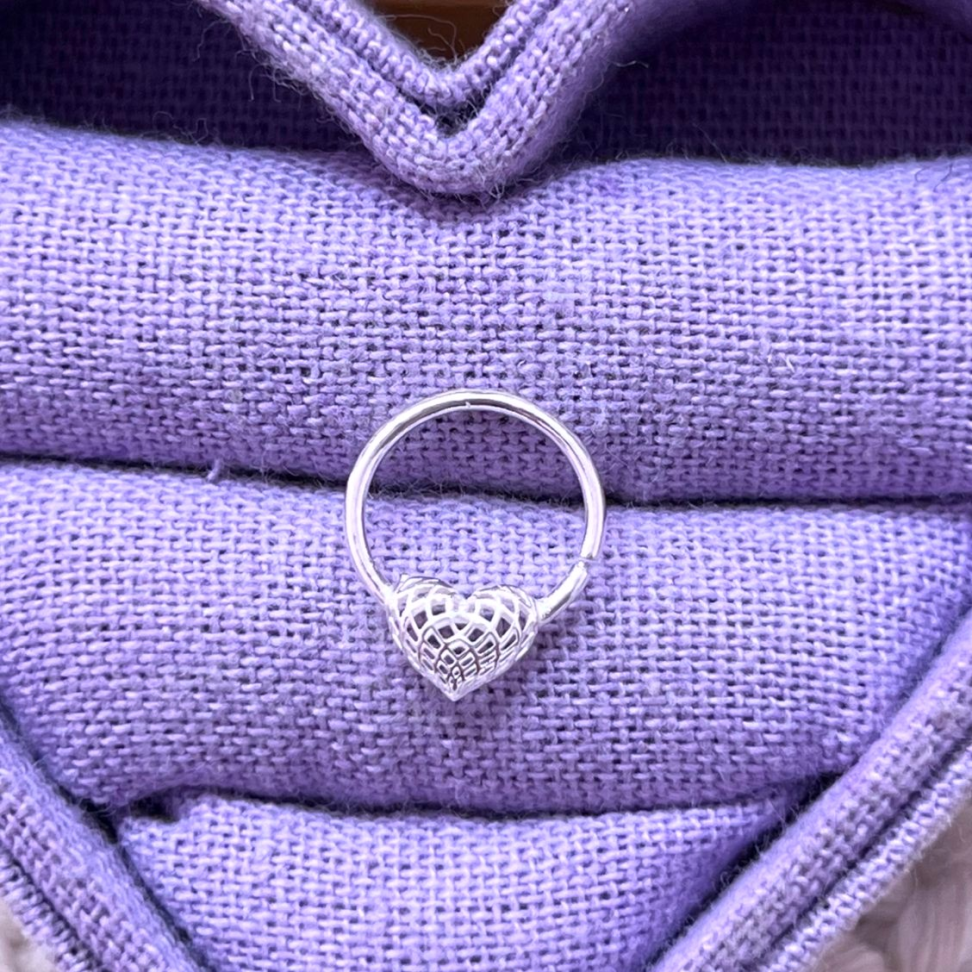 Piercing Argola Frontal Coração Arabesco em prata 925