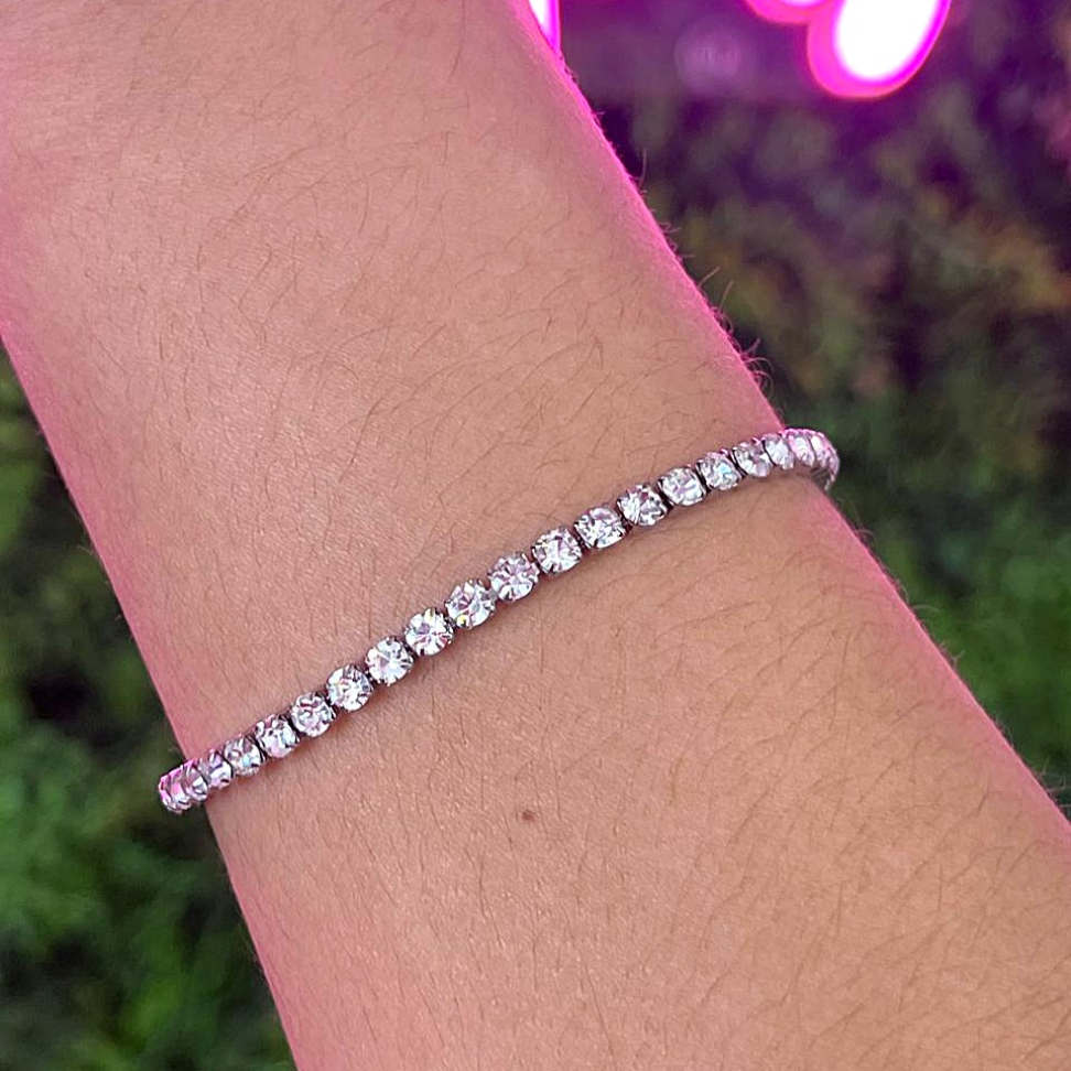 Pulseira Riviera Crystal Quadrado 1.5mm em Aço Inox Fecho Gaveta - #3