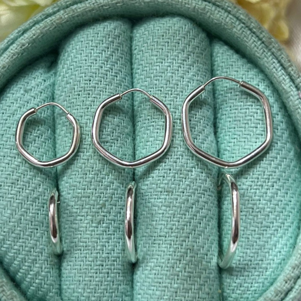 Trio de Argolas Hexágono Fio Redondo em prata 925