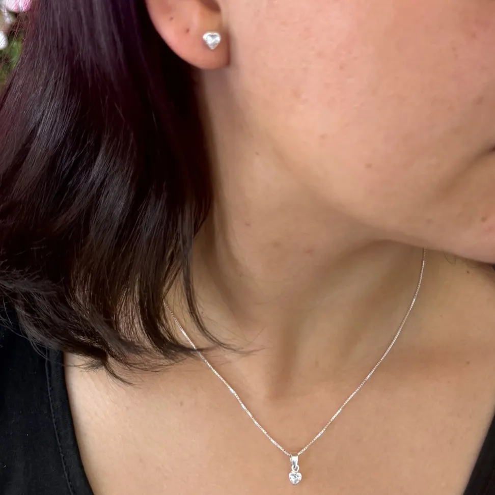 Conjunto Brinco e Pingente Zircônia Coração 5mm - #9
