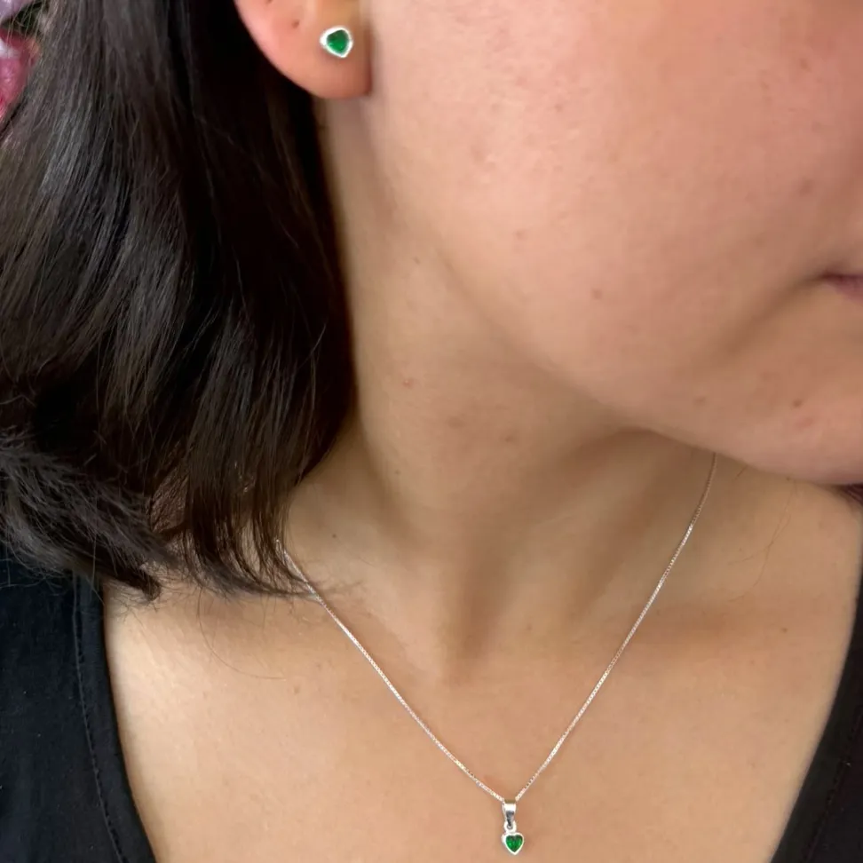 Conjunto Brinco e Pingente Zircônia Coração 5mm - #8