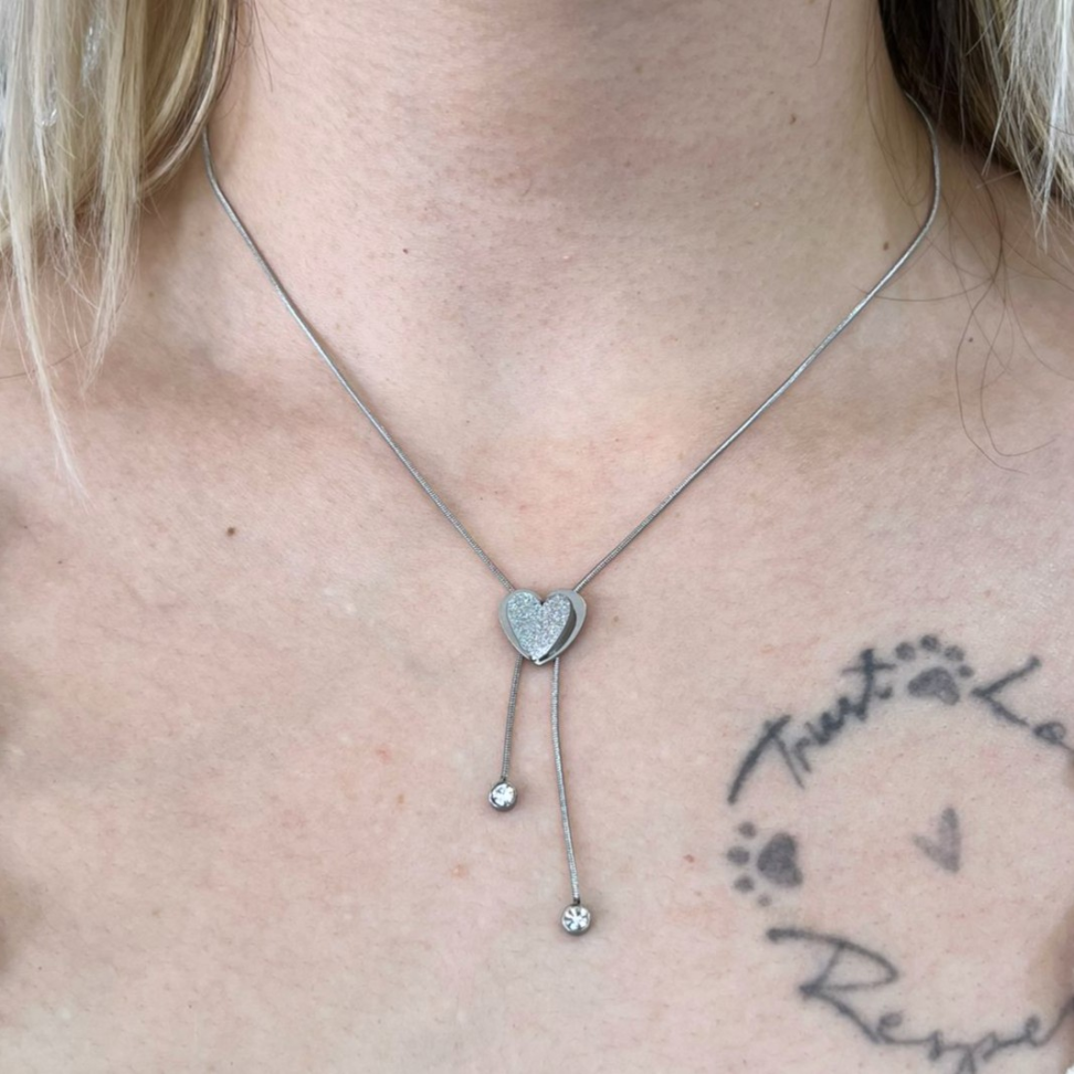 Choker Estilo Gravata com Coração Jateado em Aço Inox - 40cm + 5cm extensor