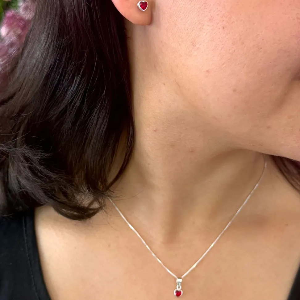 Conjunto Brinco e Pingente Zircônia Coração 5mm - #10