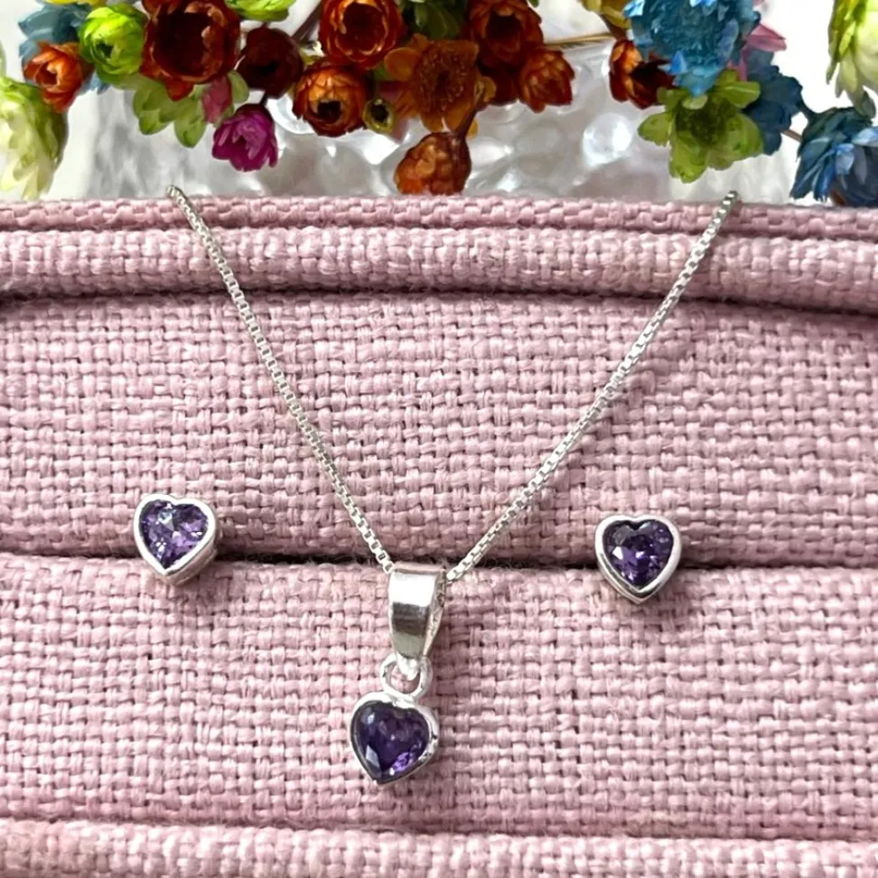 Conjunto Brinco e Pingente Zircônia Coração 5mm