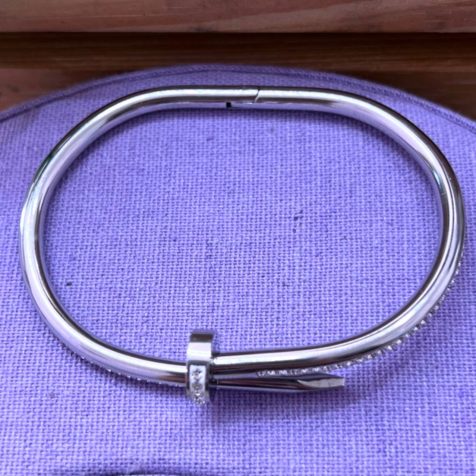 Bracelete Prego com Brilhos em Aço Inox