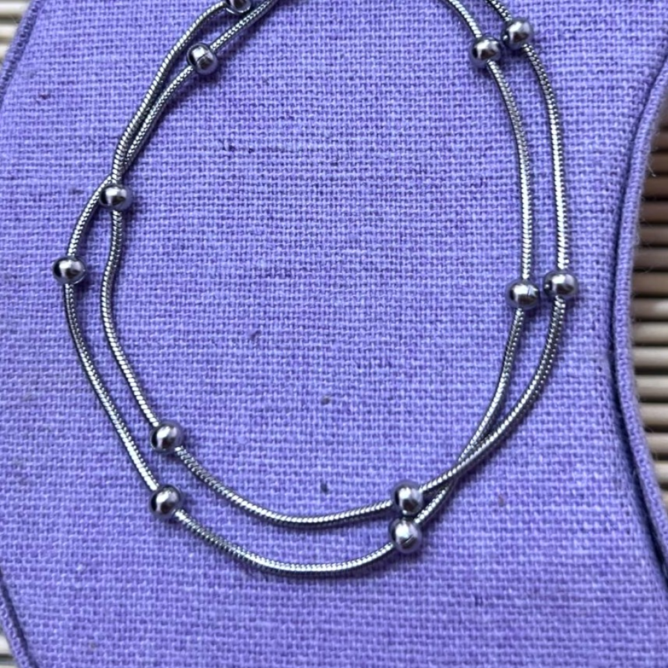 Pulseira Dupla Rabo de Rato com Bolinha 3.4mm em Aço Inox