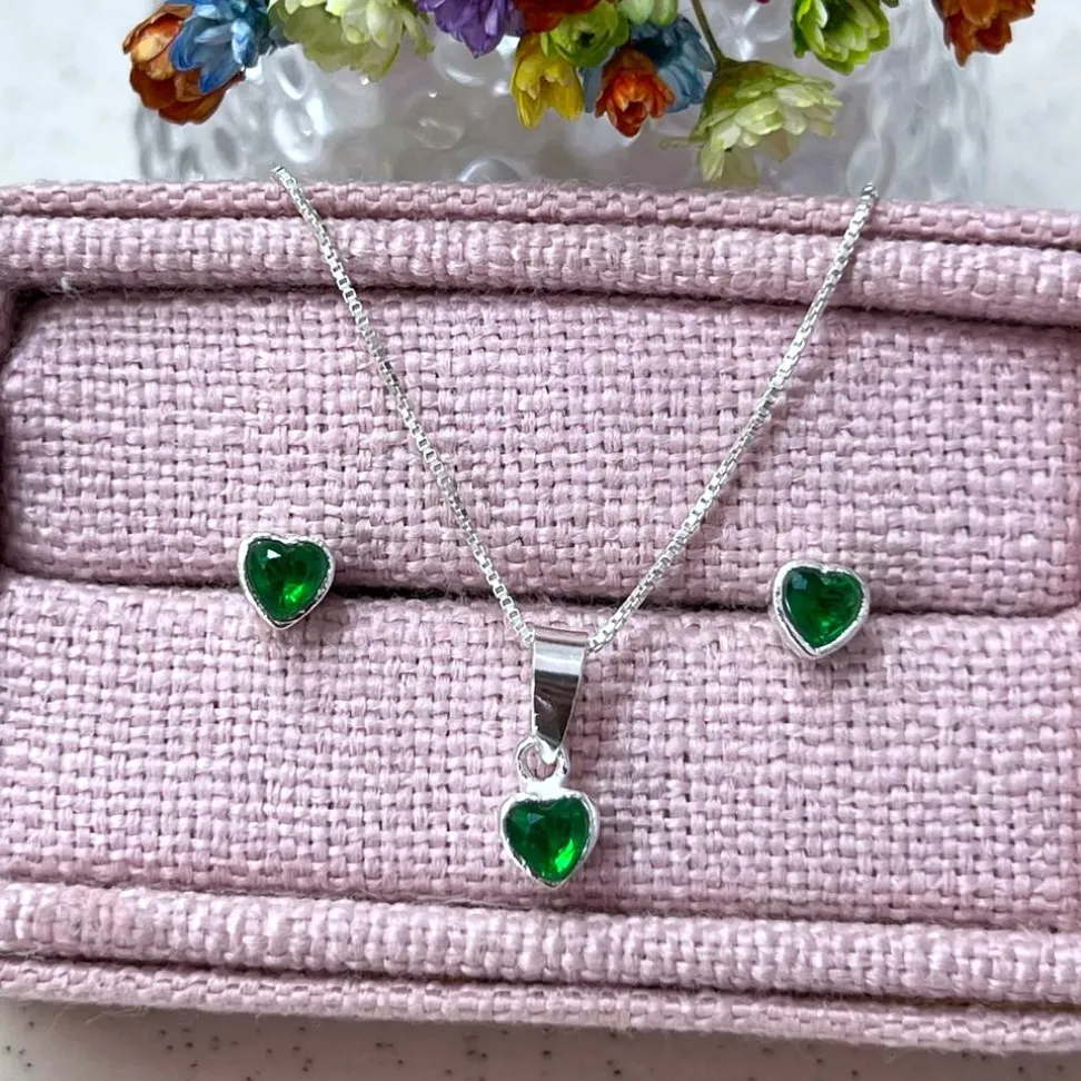 Conjunto Brinco e Pingente Zircônia Coração 5mm - #3