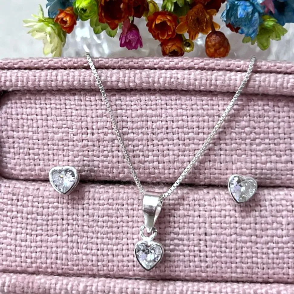 Conjunto Brinco e Pingente Zircônia Coração 5mm - #4