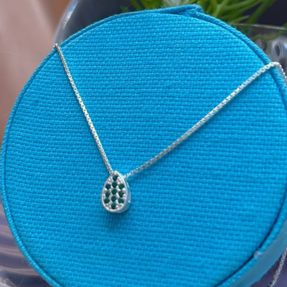 Colar Gota Caixinha Cravejada Prata 925