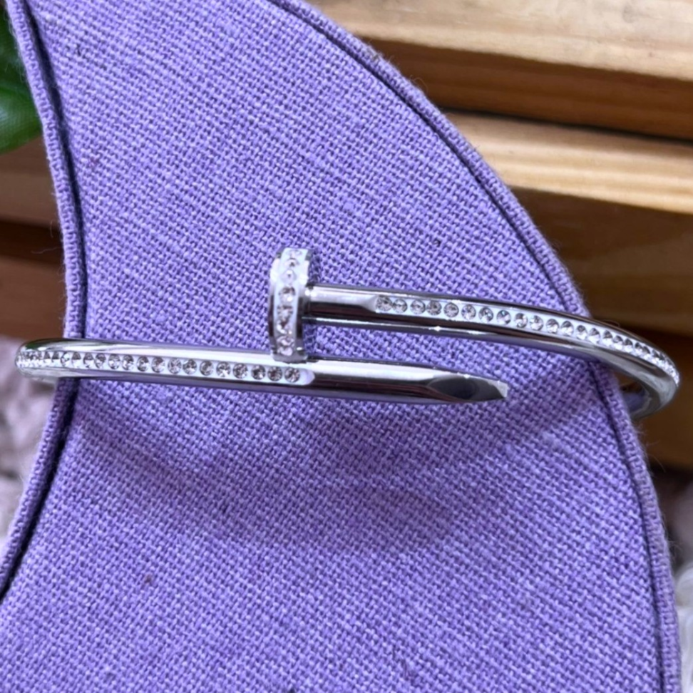 Bracelete Prego com Brilhos em Aço Inox