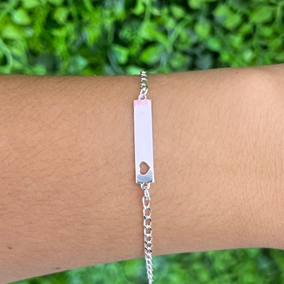 Pulseira Infantil Chapa Gravação com Coração