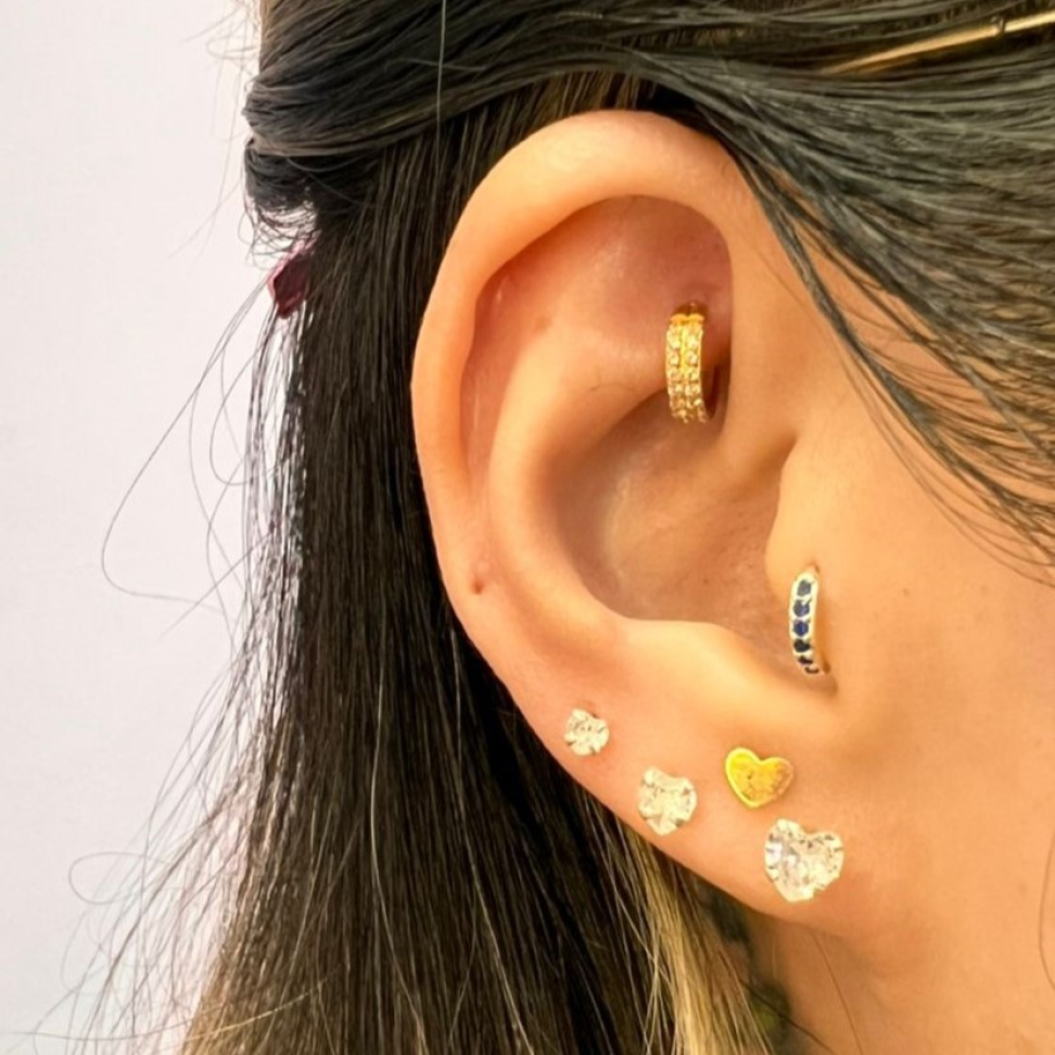Trio de Brincos Zircônia Coração - 5mm, 4mm e 3mm