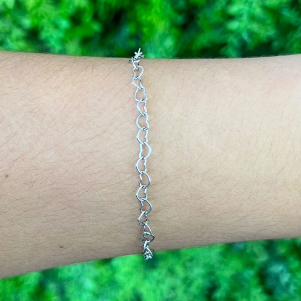 Pulseira Trama Corações em Aço Inox