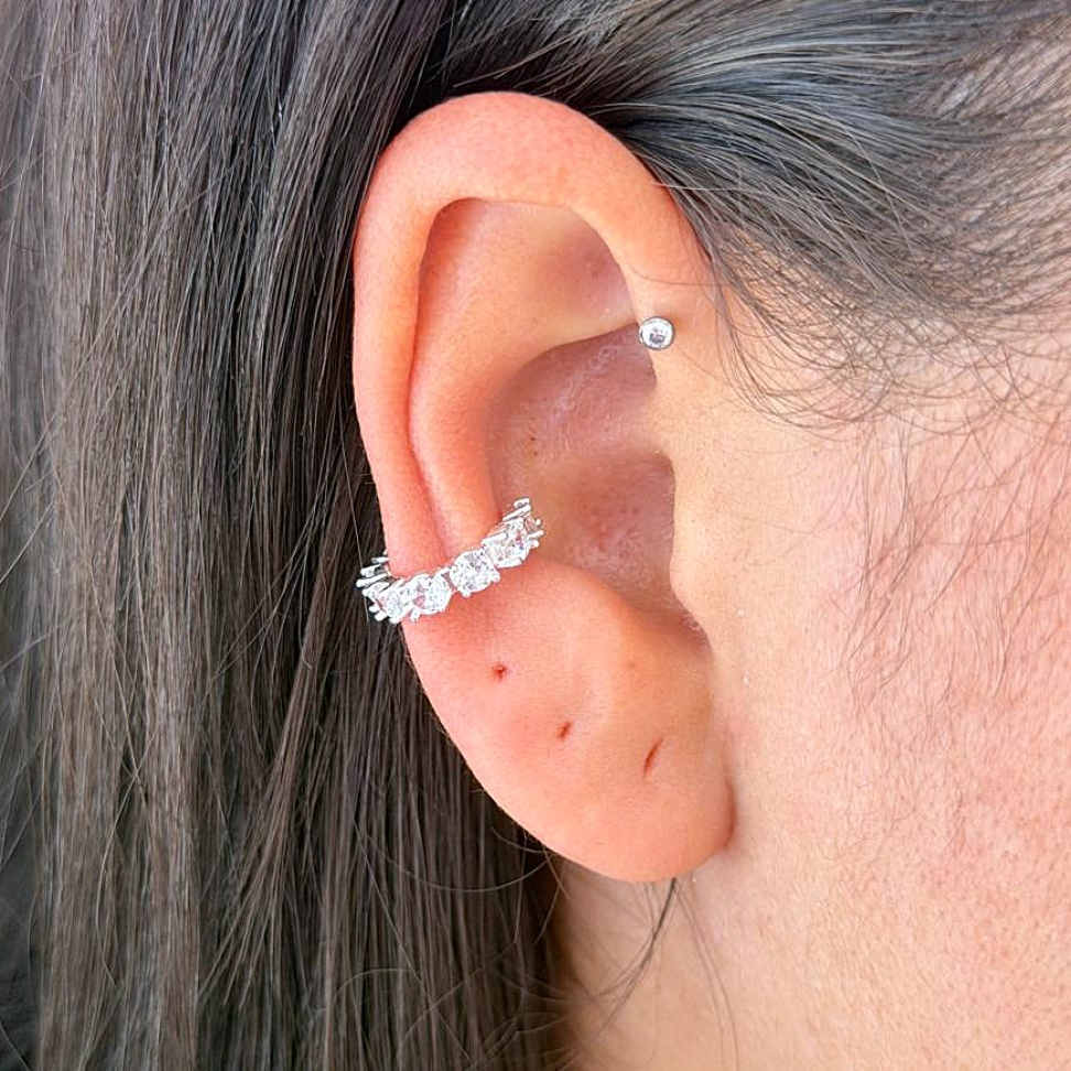 Piercing Fake Cravejado Zircônia 3mm em prata 925