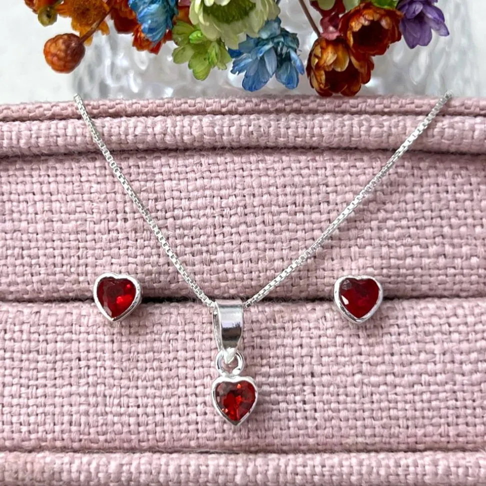 Conjunto Brinco e Pingente Zircônia Coração 5mm - #5
