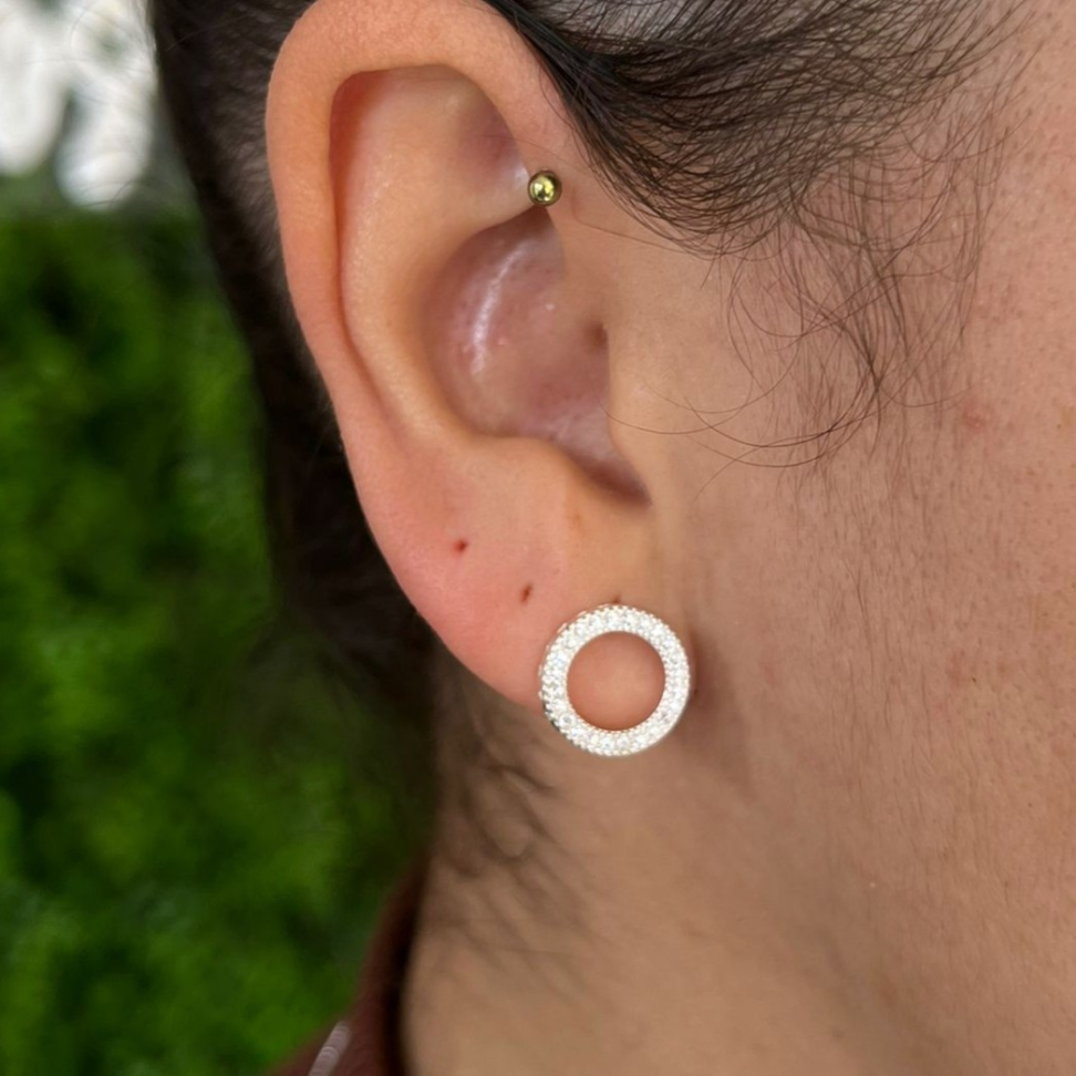 Conjunto Circulo Cravejado Vazado em prata 925 - #3