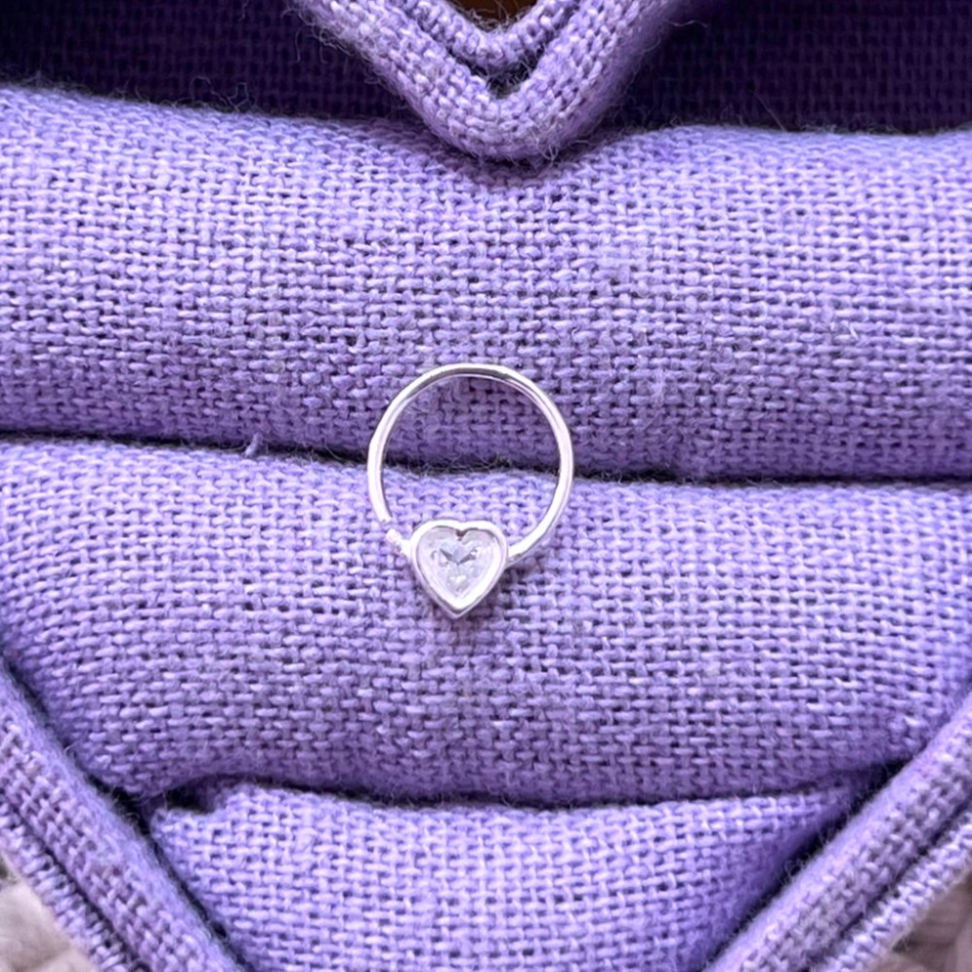 Piercing Argola Frontal Zircônia Coração em prata 925