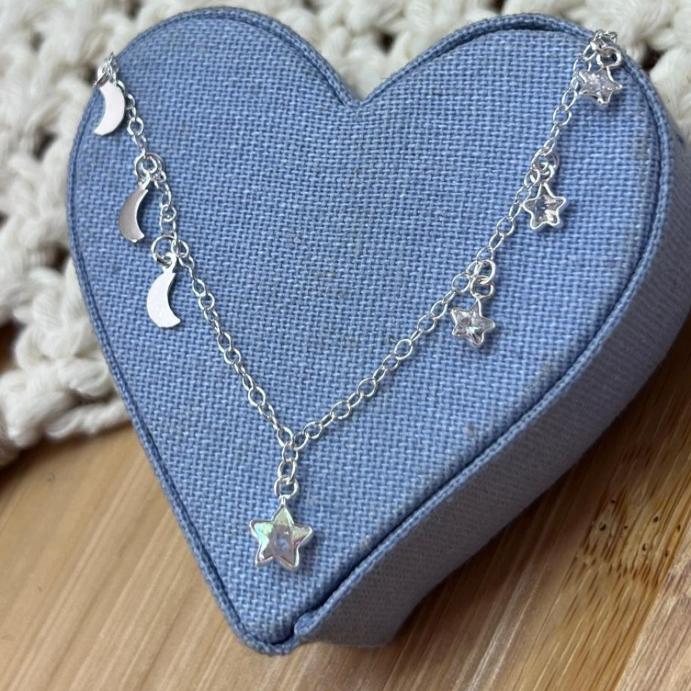 Choker Estrelas e Luas com extensor em prata 925