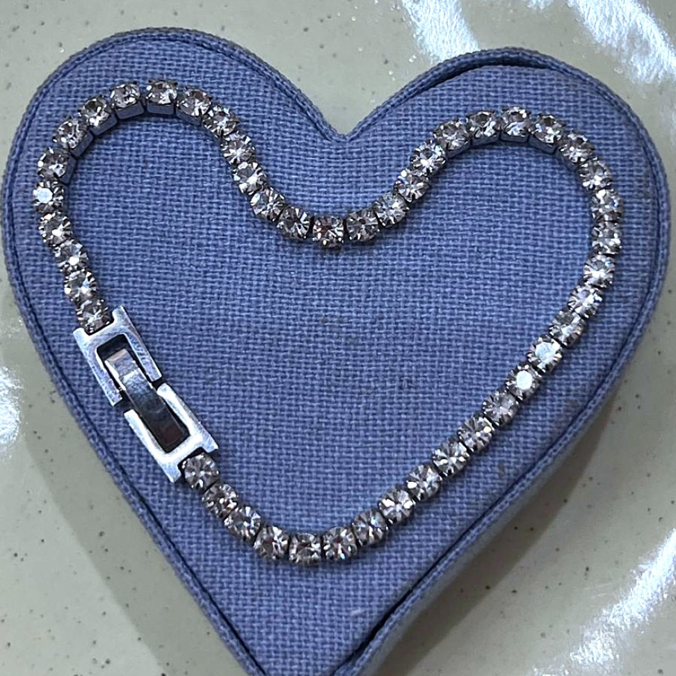 Pulseira Riviera Crystal Quadrado 1.5mm em Aço Inox Fecho Gaveta