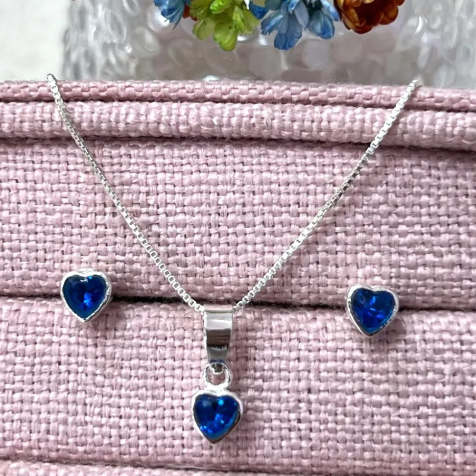 Conjunto Brinco e Pingente Zircônia Coração 5mm