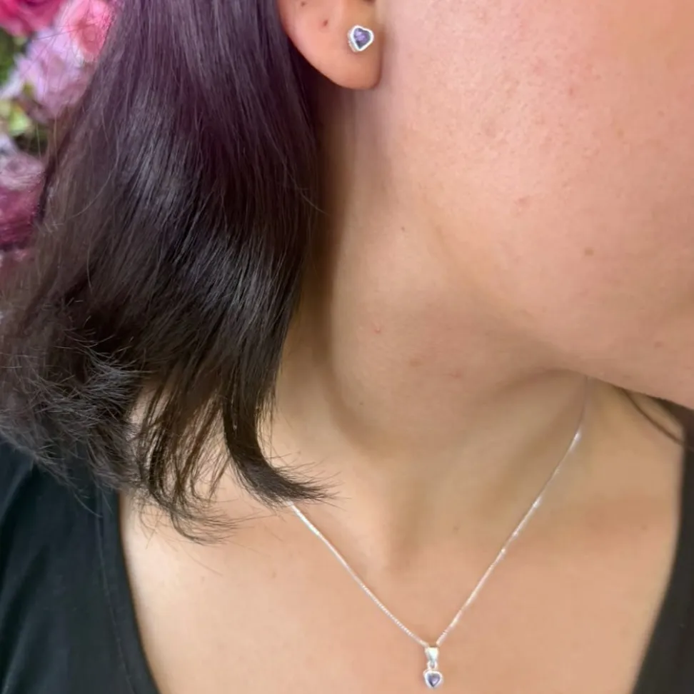 Conjunto Brinco e Pingente Zircônia Coração 5mm - #6