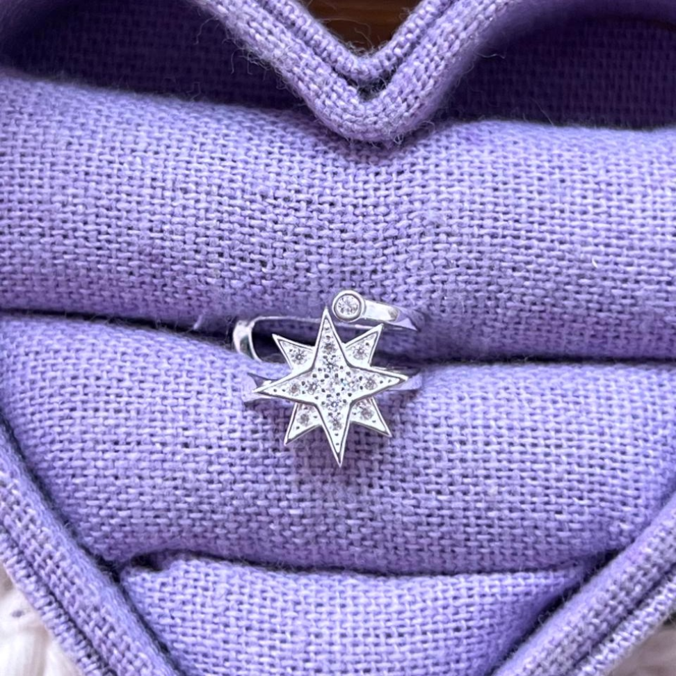 Piercing Fake Duplo Estrela Cravejada e Ponto de Luz em prata 925