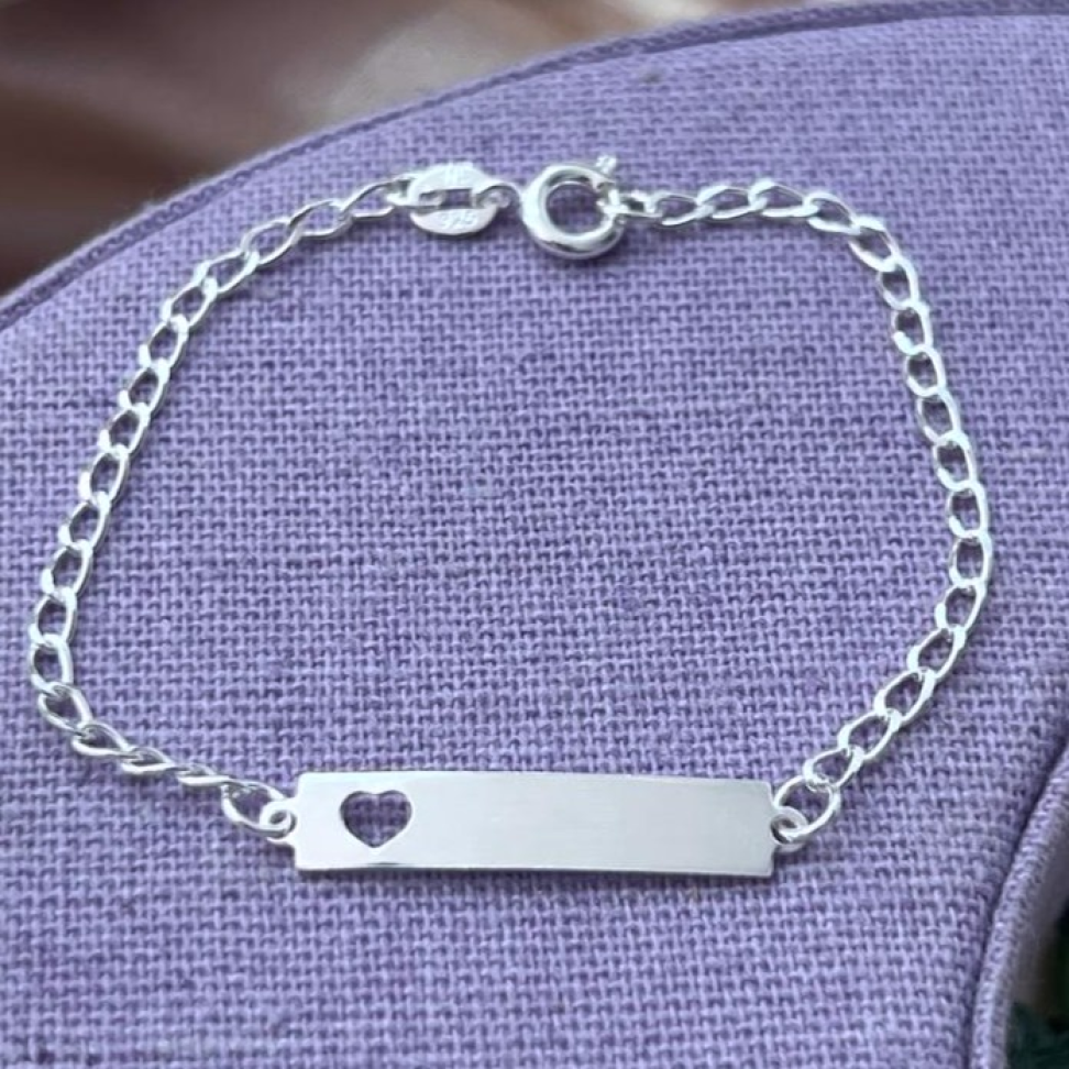 Pulseira Infantil Chapa Gravação com Coração