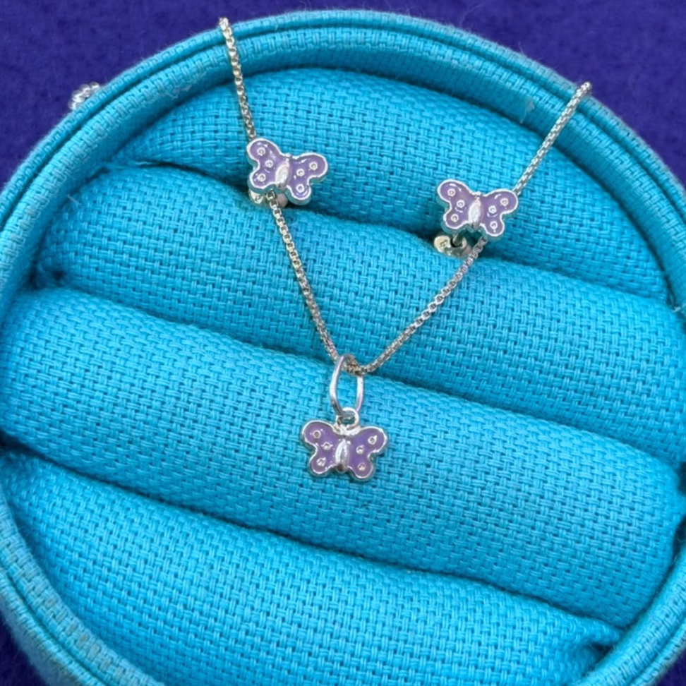 Conjunto Infantil Borboleta em prata 925