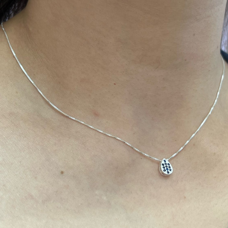 Colar Gota Caixinha Cravejada Prata 925 - #3