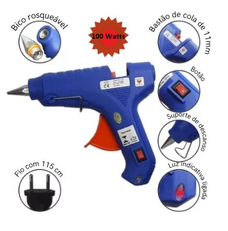 Pistola de Cola Profissional 100 Watts