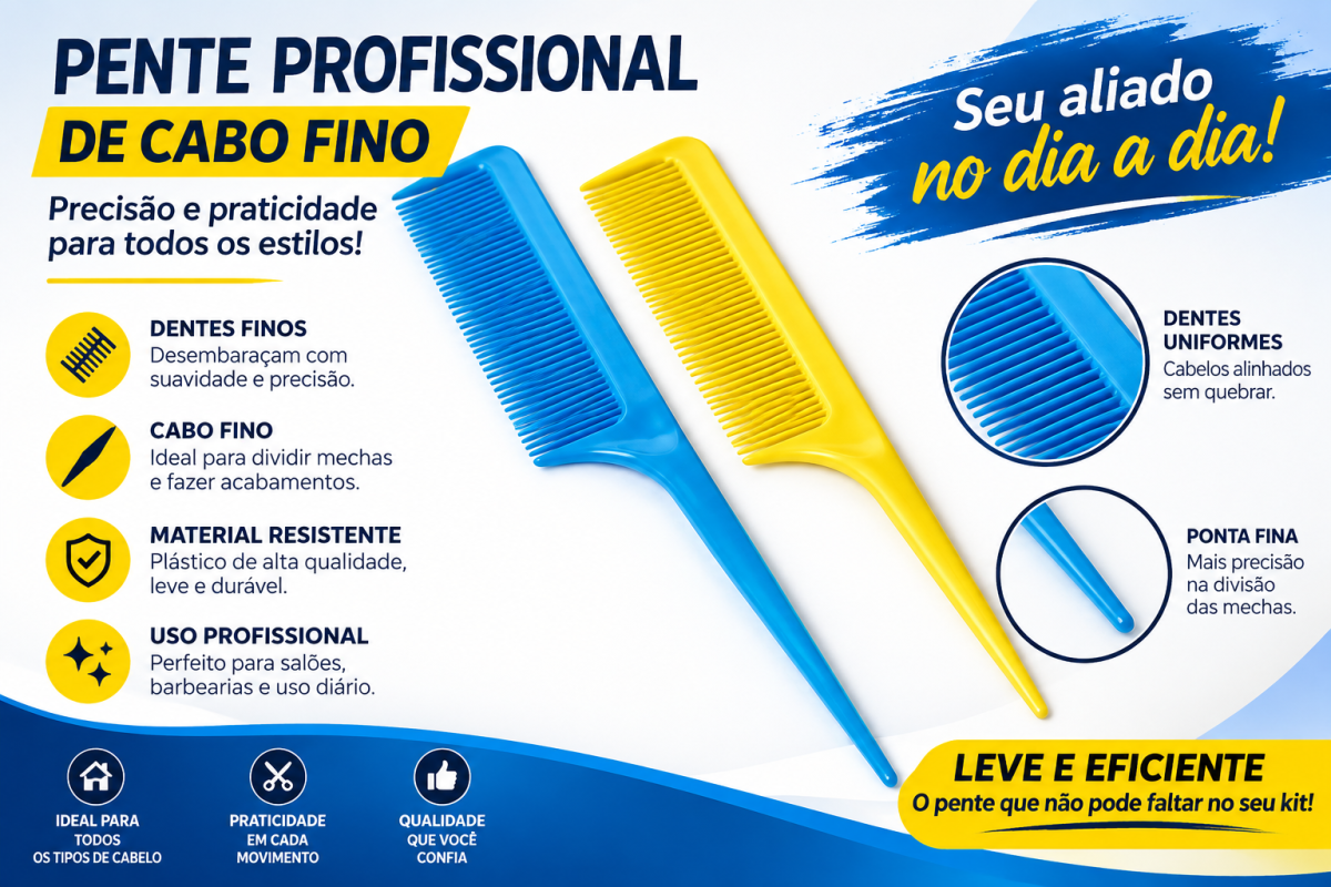 Pente Plástico Cabo Fino