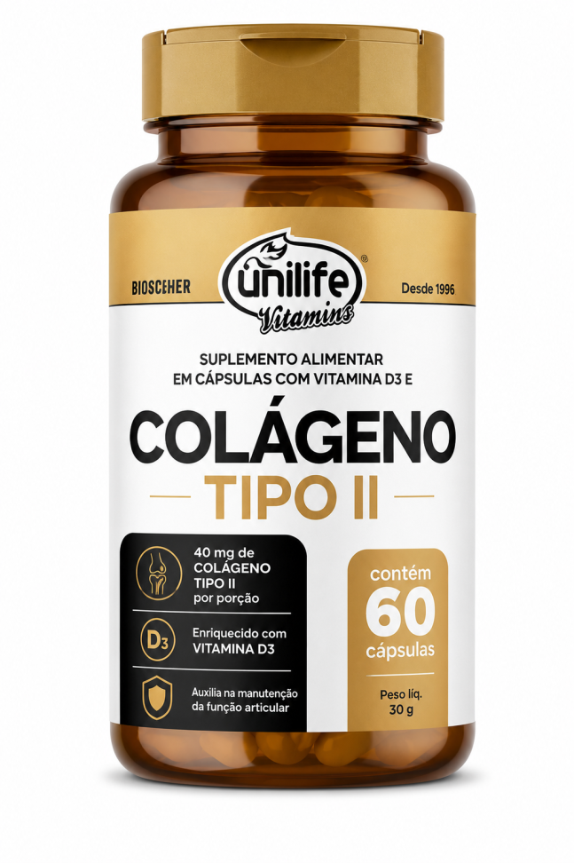 Colágeno Tipo II com vitamina D em cápsulas 400 mg | Unilife